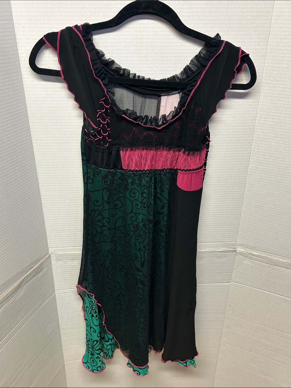 SLAK Black, Teal & Hot Pink Mixed Media Dress